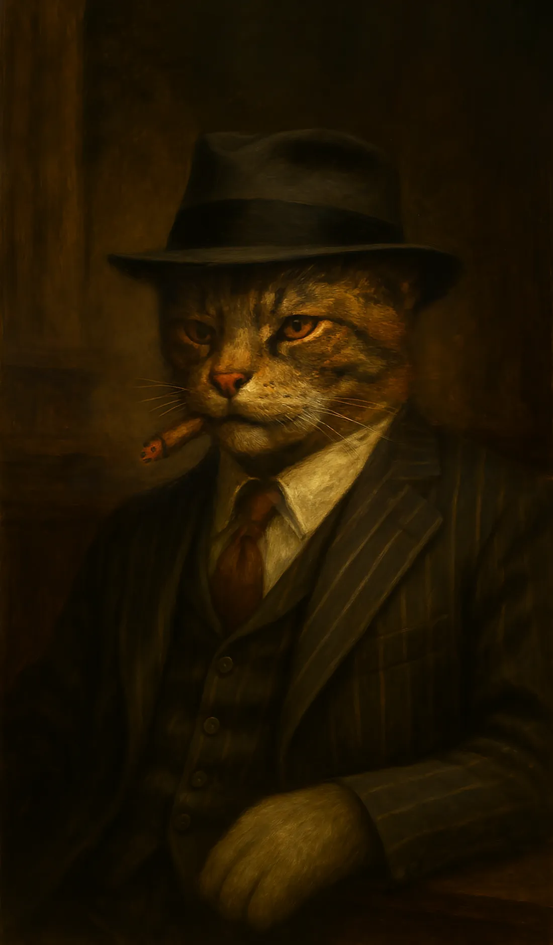Painted portrait of Tommy’s dad, a cat