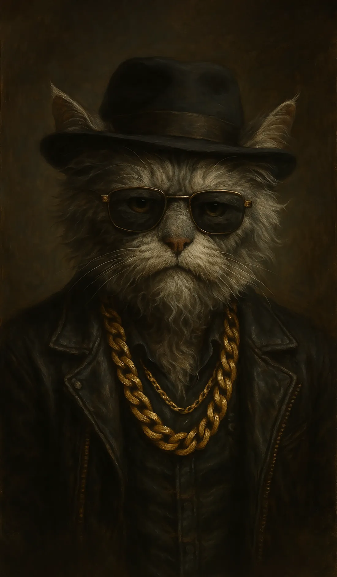 Painted portrait of Tommy’s granddad, a cat