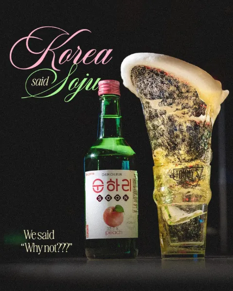 Soju bottles on a table at Tommy’s